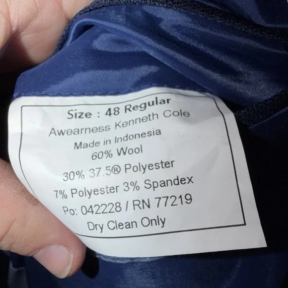 NWT KENNETH COLE CHILLFLEX BLUE CHECK HALF LINED PEAK LAPEL BLAZER 48R - Picture 10 of 13